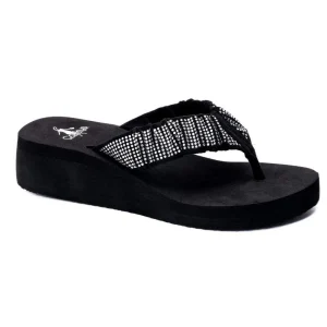 Corkys Footwear Womens Corky Bauble Black Wedge Flip Flops