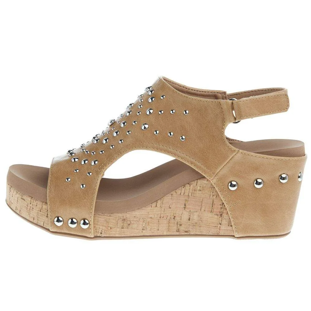 Corkys Footwear Women`s Docie Doe Caramel Studded Wedge Sandal - Image 2