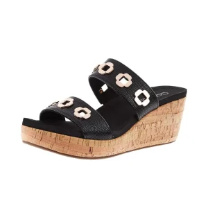 Corkys Footwear Women`s Hi Tide Black Two Strap Wedge Sandal