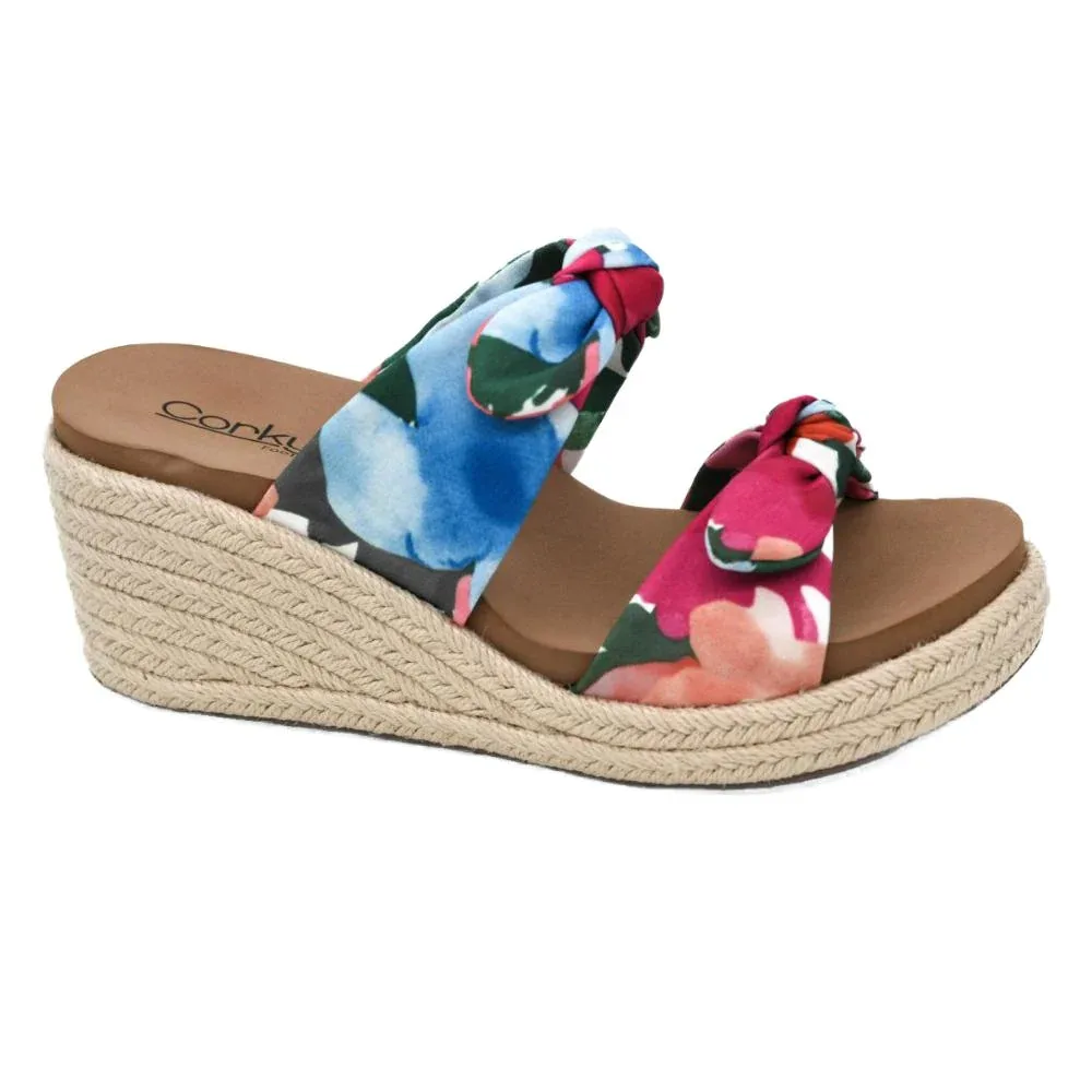 Corkys Footwear Womens Tie The Knot Floral Wedge Sandal