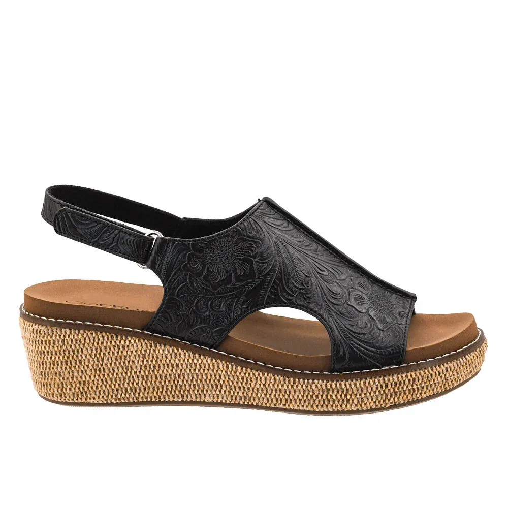 Corkys Footwear Women's Volta II Black Embossed Wedge Sandal - Image 2