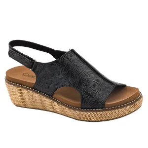 Corkys Footwear Women's Volta II Black Embossed Wedge Sandal