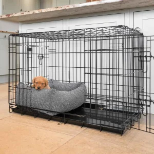 Cosy & Calming Puppy Crate Bed With Removable Covers in Granite Bouclé by Lords & Labradors