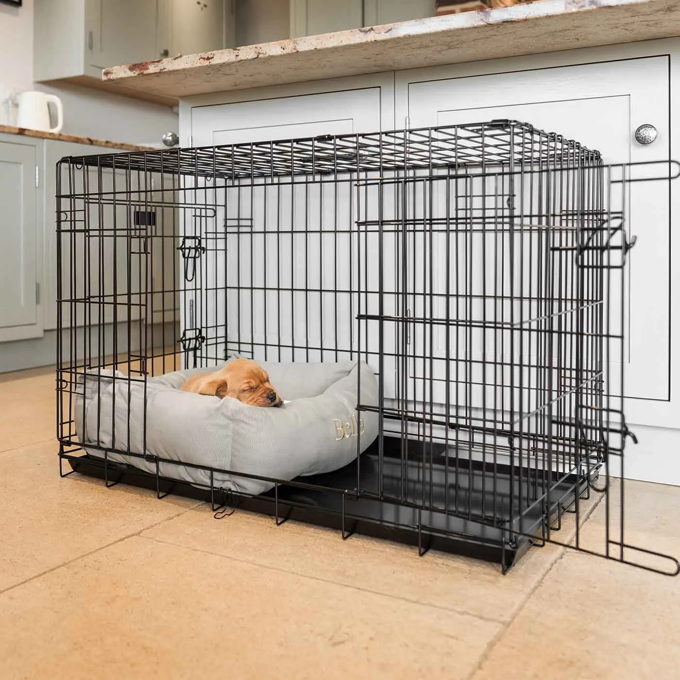 Cosy & Calming Puppy Crate Bed With Removable Covers in Savanna Stone by Lords & Labradors