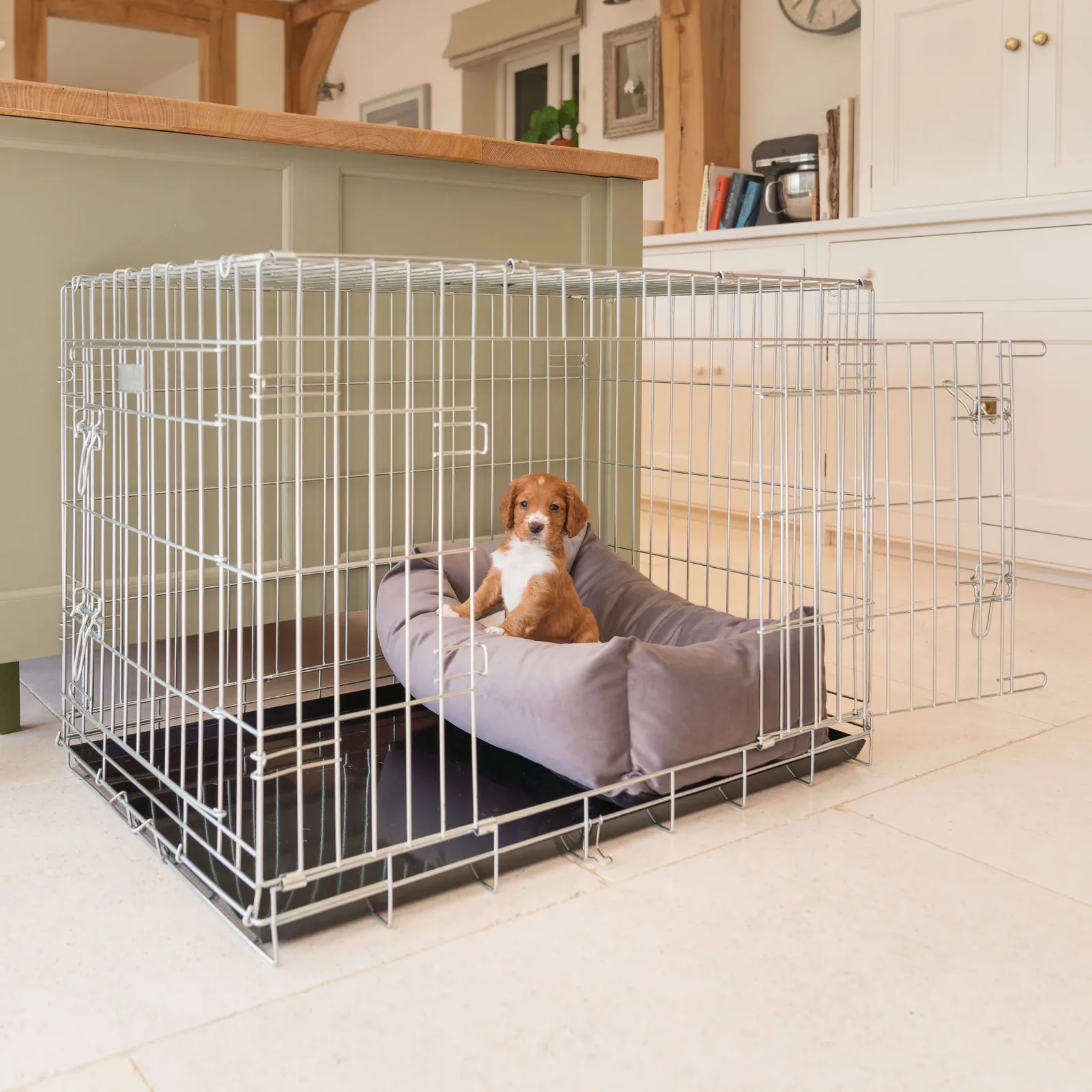 Cosy & Calming Puppy Crate Bed With Removable Covers In Silt Velvet by Lords & Labradors