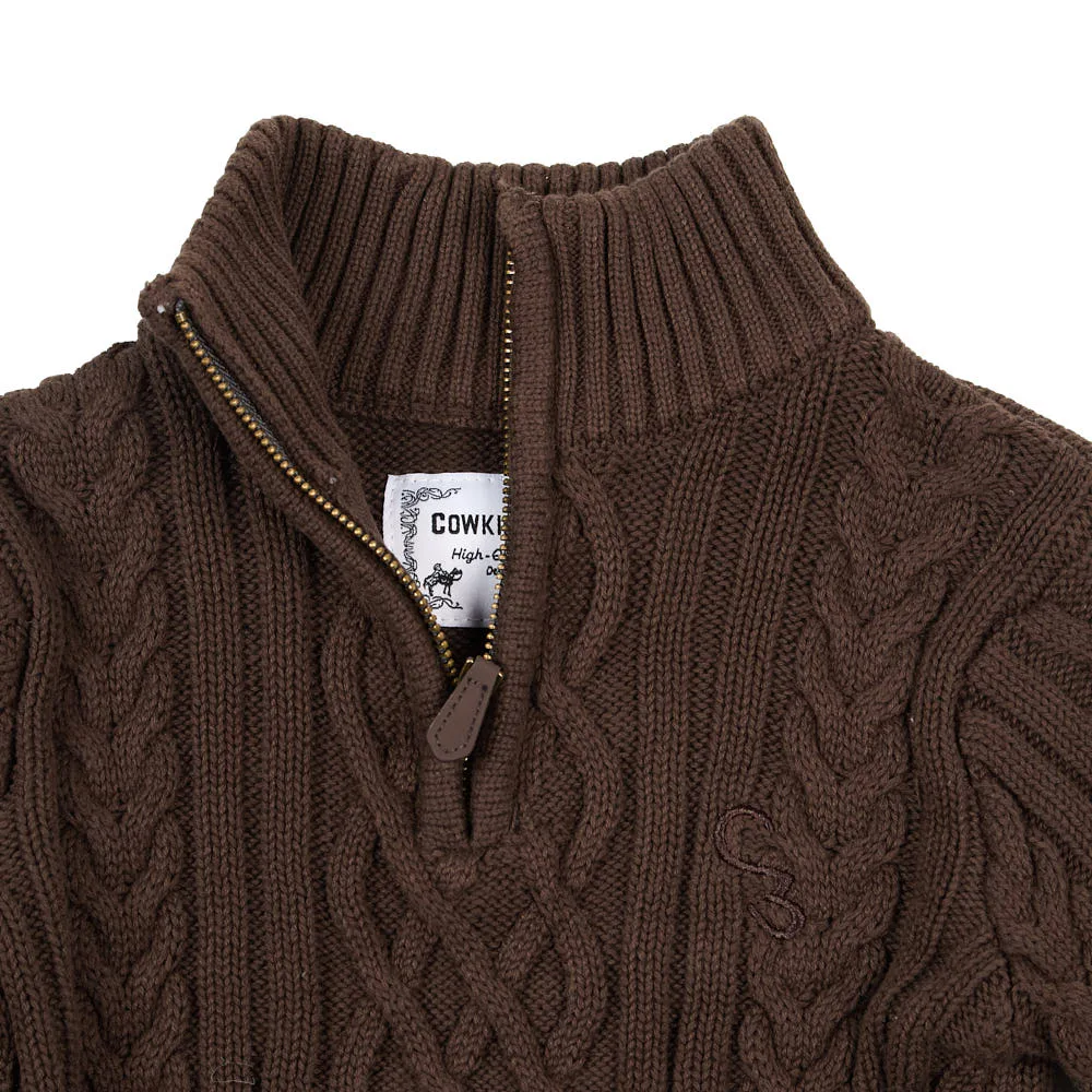 Cowkid Clothing Company Boy's Brown Quarter Zip Cable Knit Sweater - Image 2