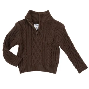 Cowkid Clothing Company Boy's Brown Quarter Zip Cable Knit Sweater