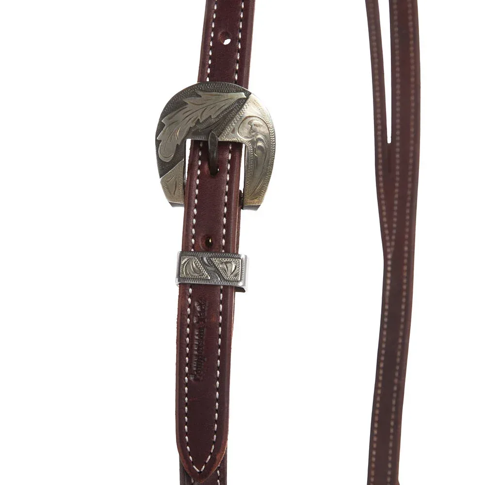 Cowperson Tack Dark Leather Silver Feather Buckle 3/4 inch Slit Ear Headstall - Image 2