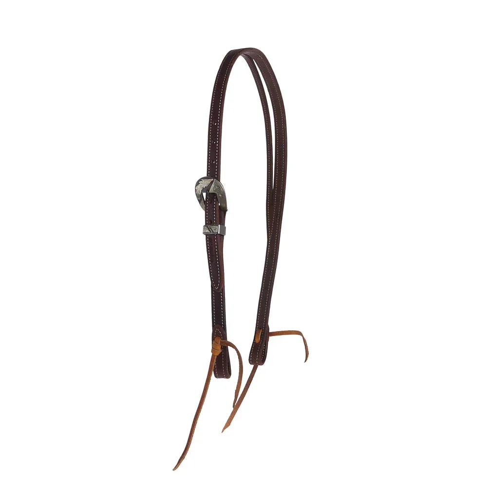 Cowperson Tack Dark Leather Silver Feather Buckle 3/4 inch Slit Ear Headstall