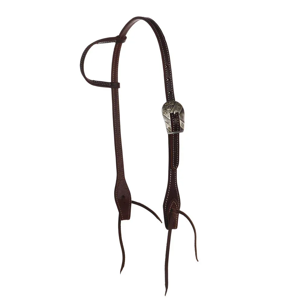 Cowperson Tack Dark Leather Single Ear Headstall with Floral Buckle