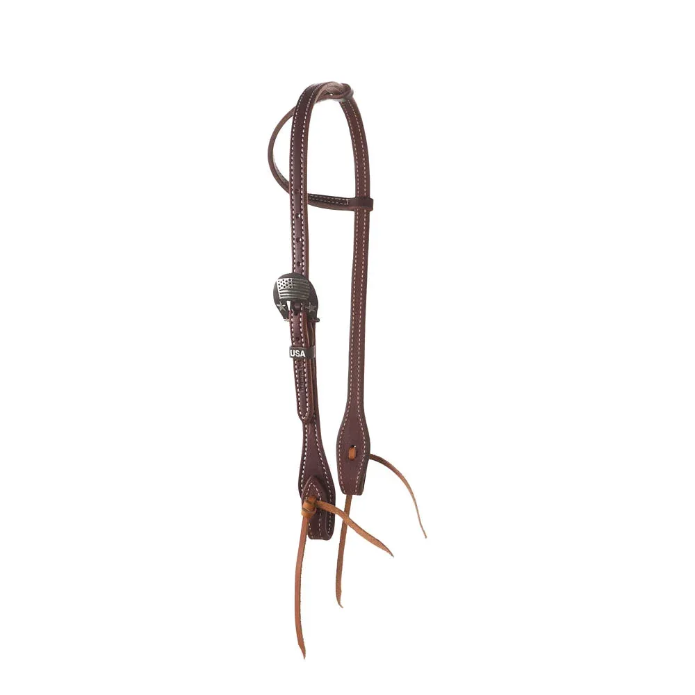 Cowperson Tack Dark Oiled Single Ear Headstall with American Flag Buckle