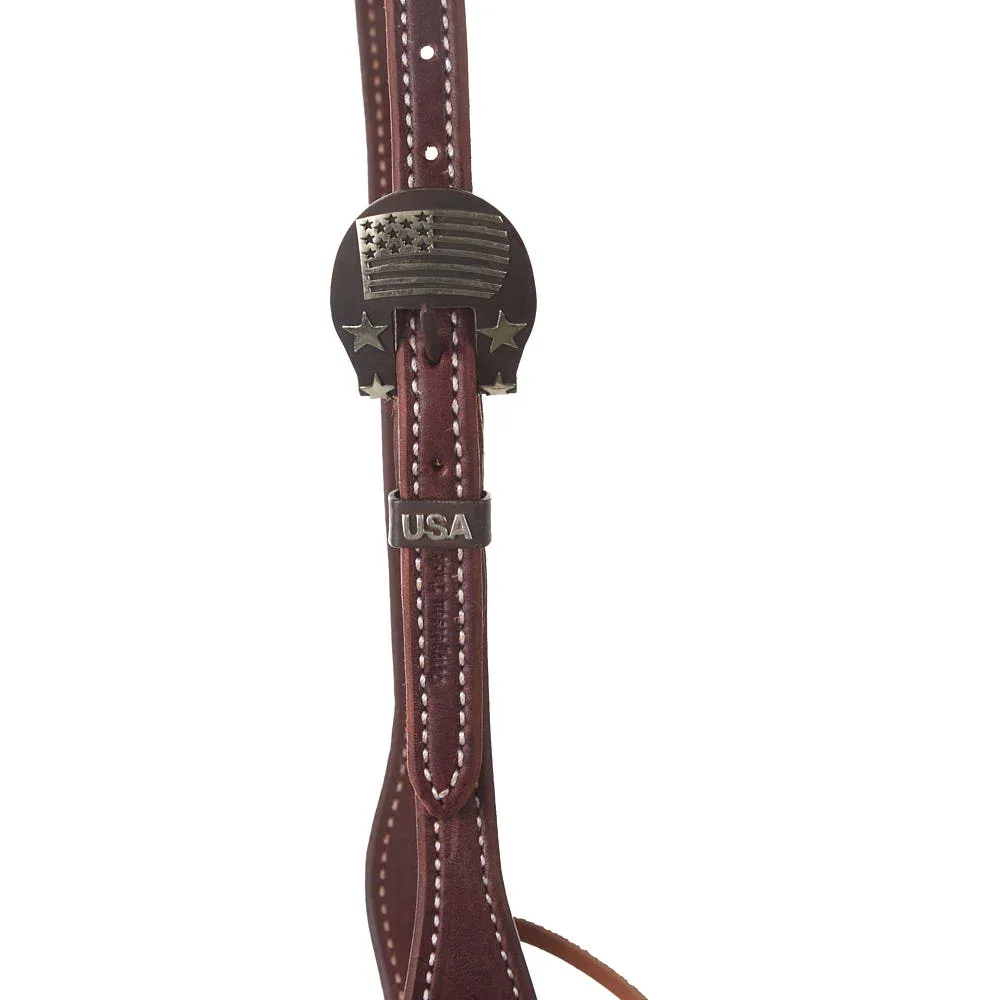 Cowperson Tack Dark Oiled Single Ear Headstall with American Flag Buckle - Image 2