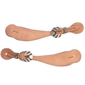 Cowperson Tack Men`s Roughout Antique Brown Silver Bar Buckle Spur Straps