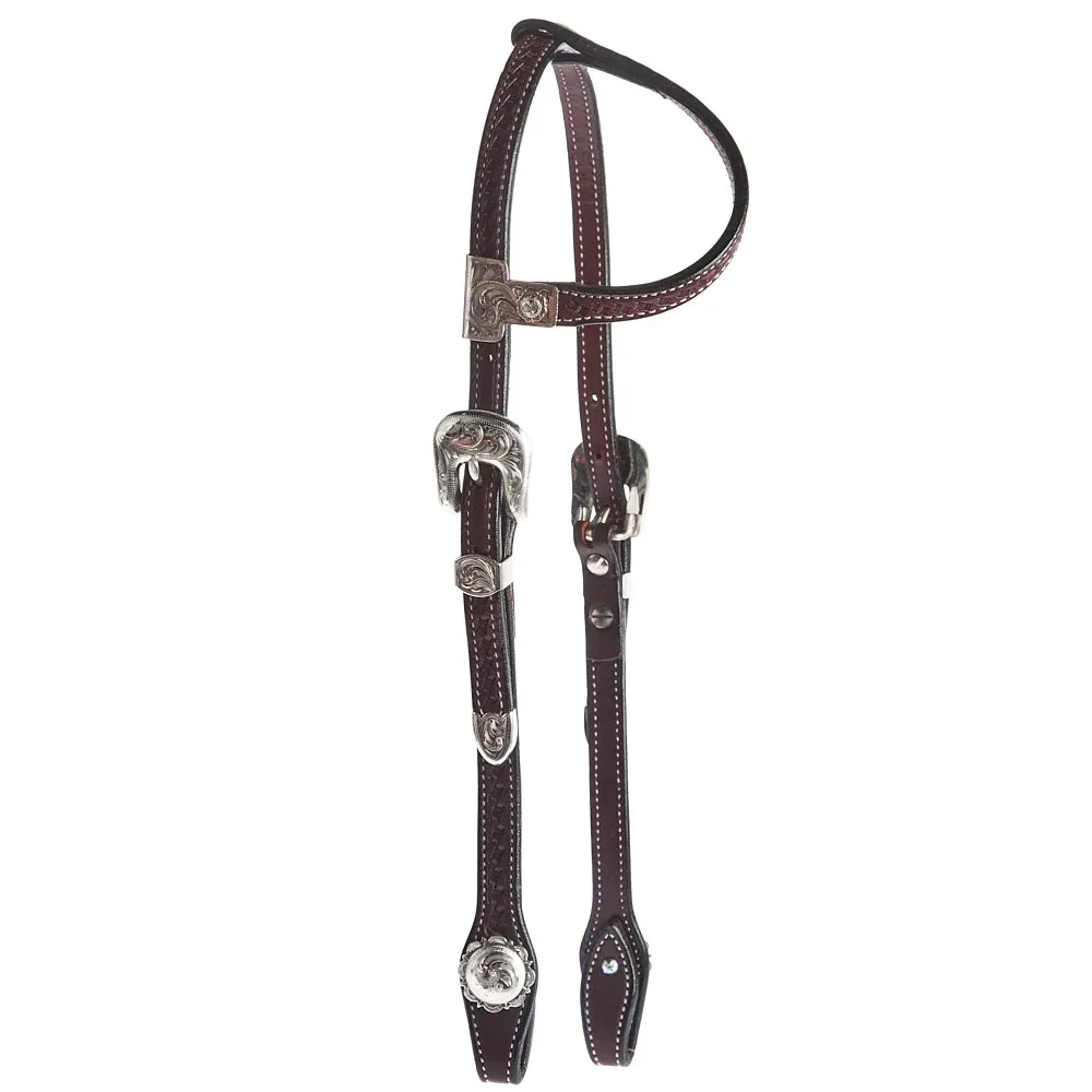 Cowperson Tack Silver Engraved Single Ear Basket Stamp Show Headstall