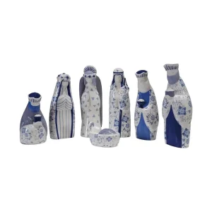 Creative Co-Op Blue & White Print Ceramic Nativity Scene