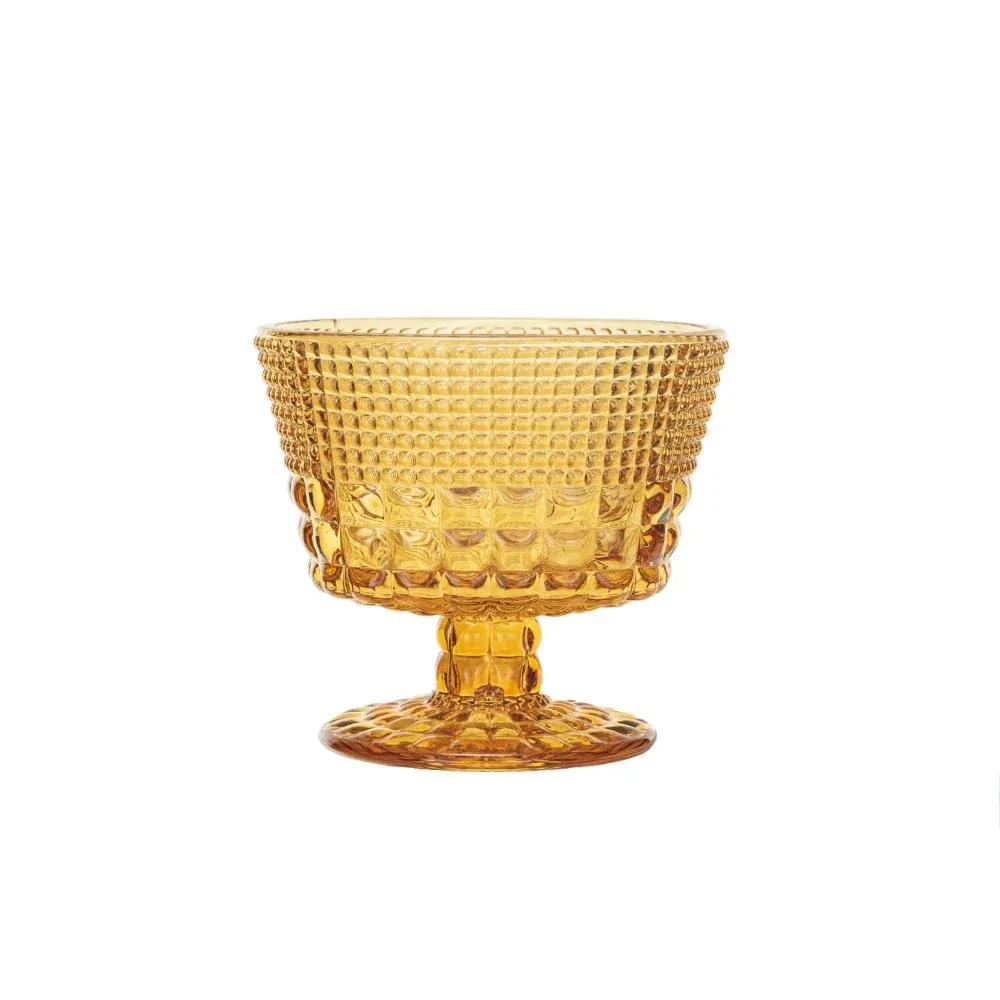 Creative Co-Op Embossed Stemmed Coupe Amber Glass