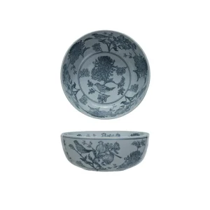 Creative Co-Op Floral Hand Stamped Stoneware Bowl