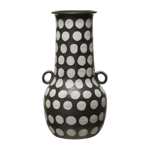 Creative Co-Op Hand Painted Terracotta Vase with Polka Dots