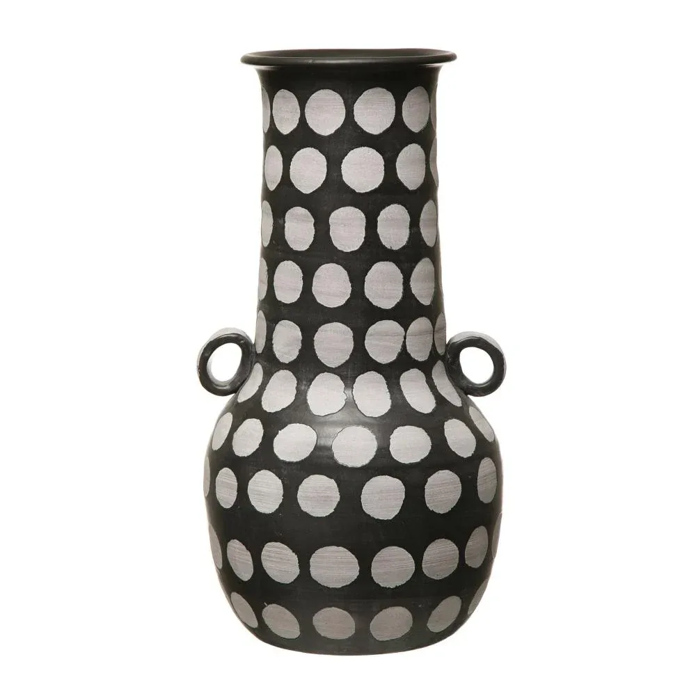 Creative Co-Op Hand Painted Terracotta Vase with Polka Dots