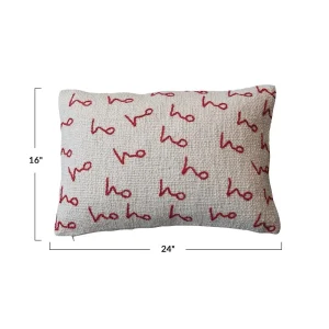 Creative Co-Op Ho Ho Embroidered Slub Lumbar Pillow