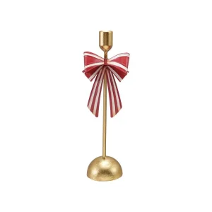 Creative Co-Op Large Striped Bow Taper Candle Holder