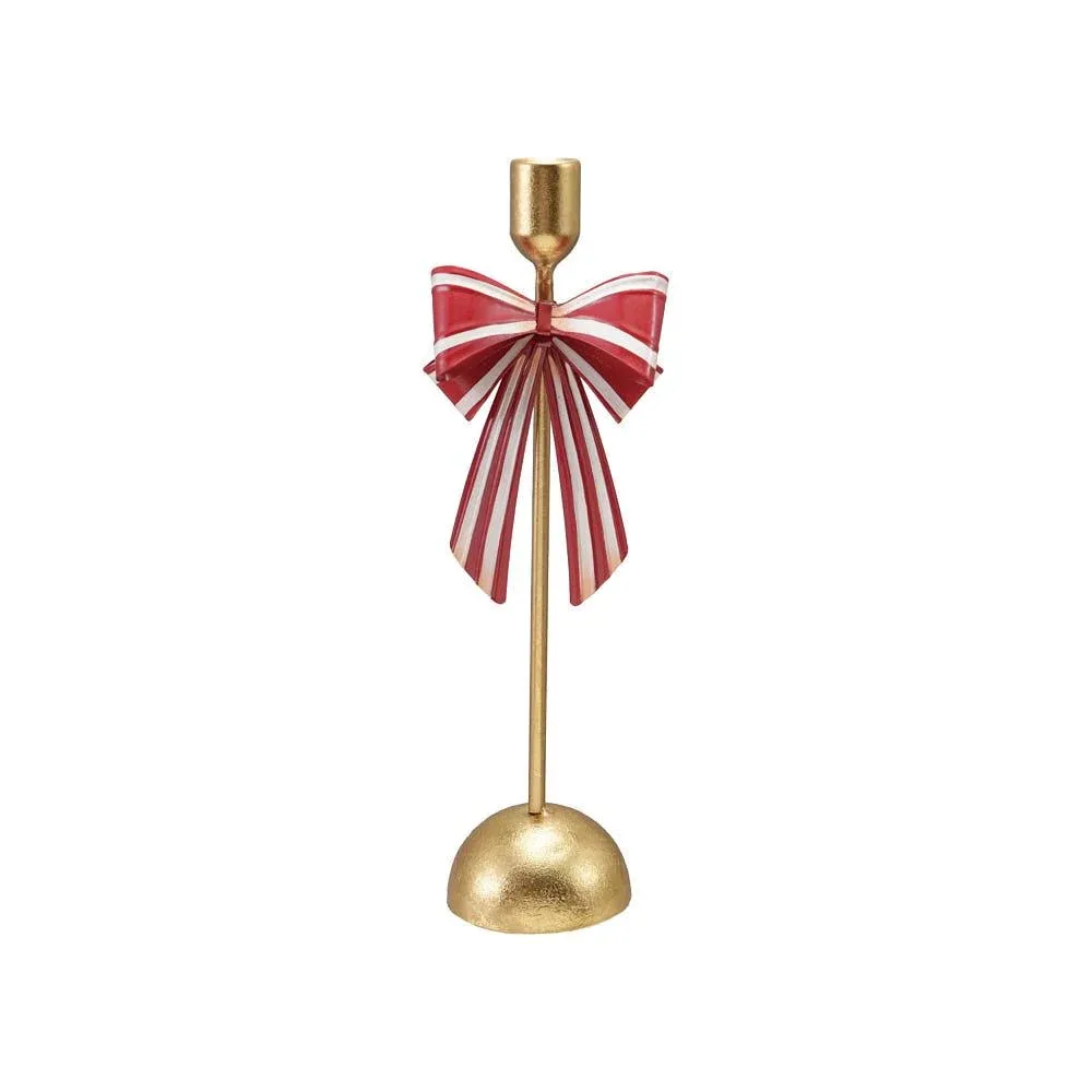 Creative Co-Op Large Striped Bow Taper Candle Holder