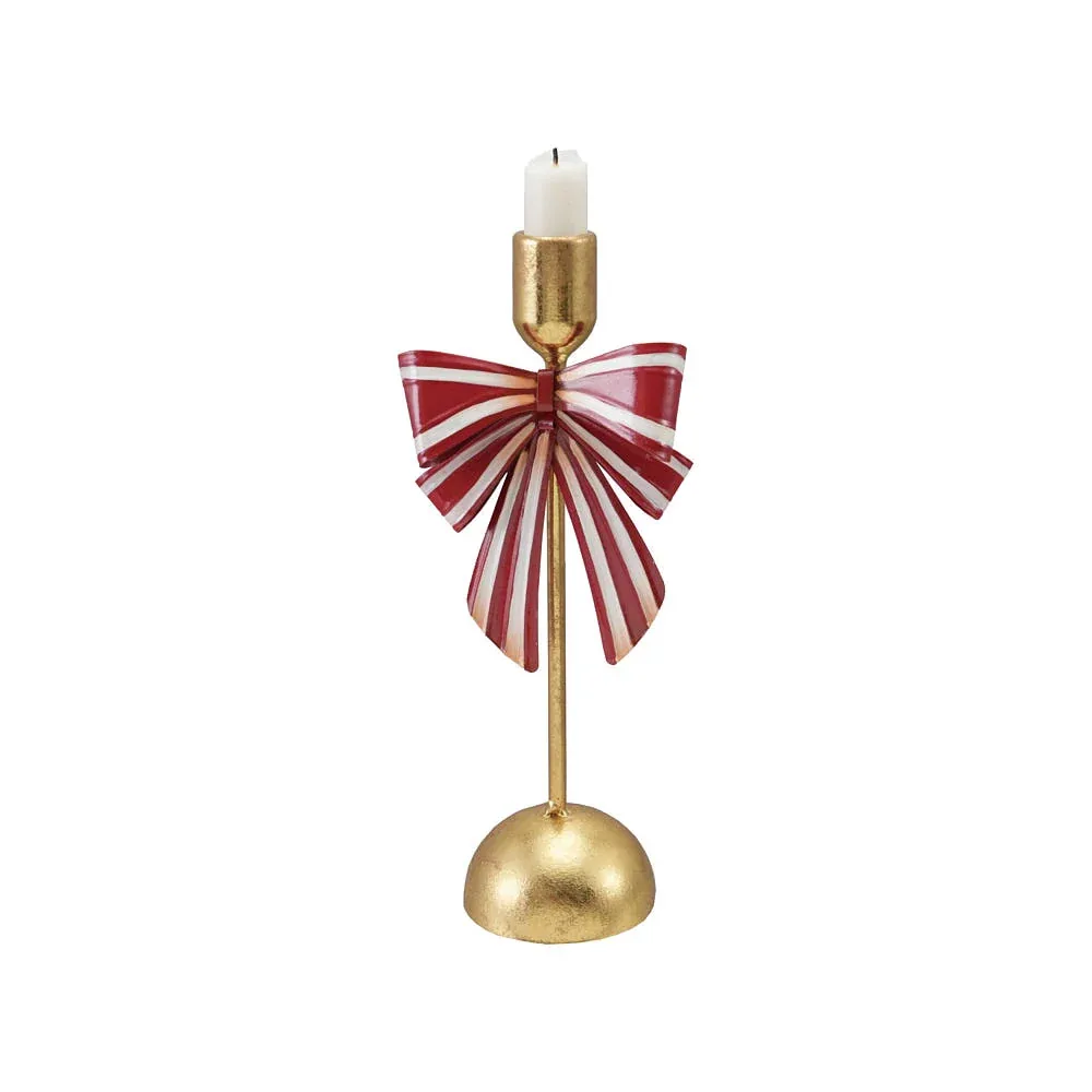 Creative Co-Op Large Striped Bow Taper Candle Holder - Image 2