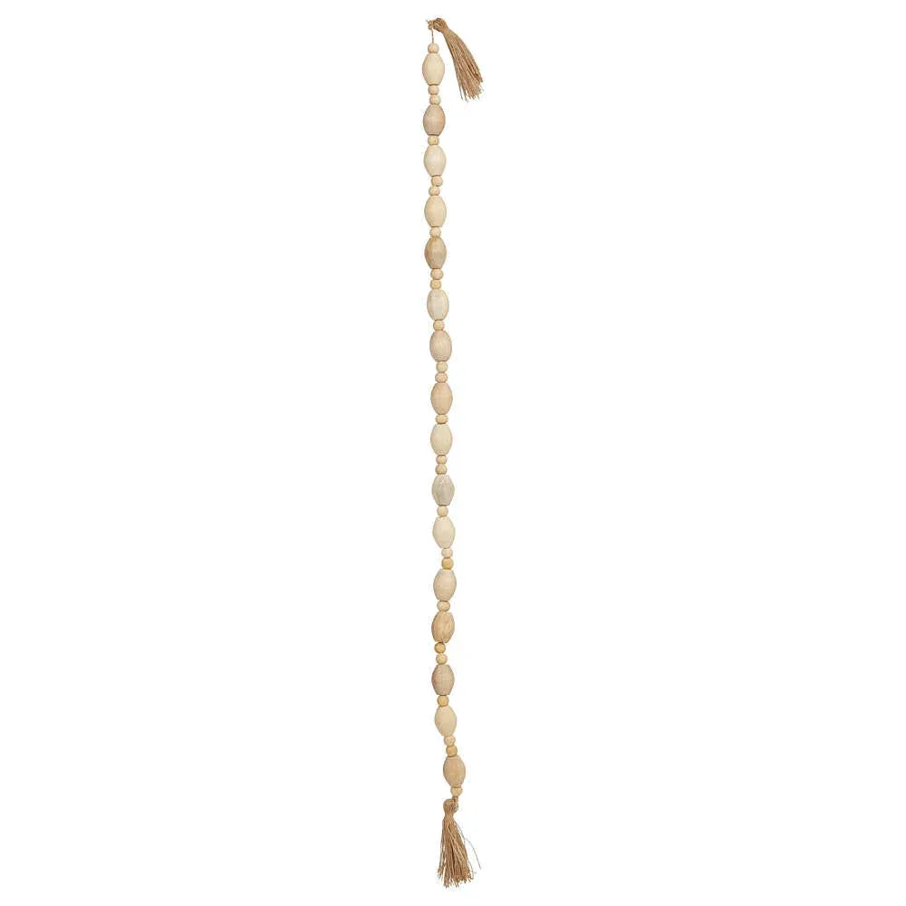Creative Co-Op Mango Wood Bead Garland with Jute Tassels