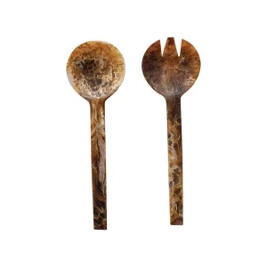 Creative Co-Op Resin Marble Brown Salad Servers