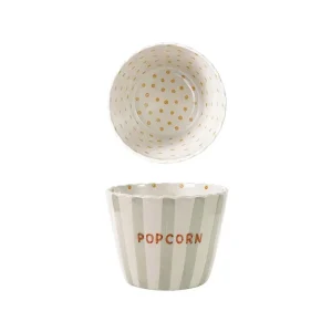 Creative Co-Op Scalloped Striped Popcorn Bowl