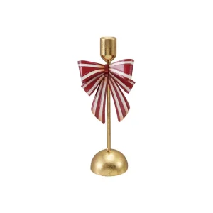 Creative Co-Op Striped Bow Taper Candle Holder