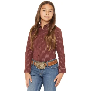 Cruel Denim Girl's Burgundy Stripe Snap Shirt