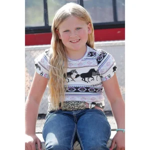 Cruel Denim Girls Horse Print Puff Sleeve Shirt