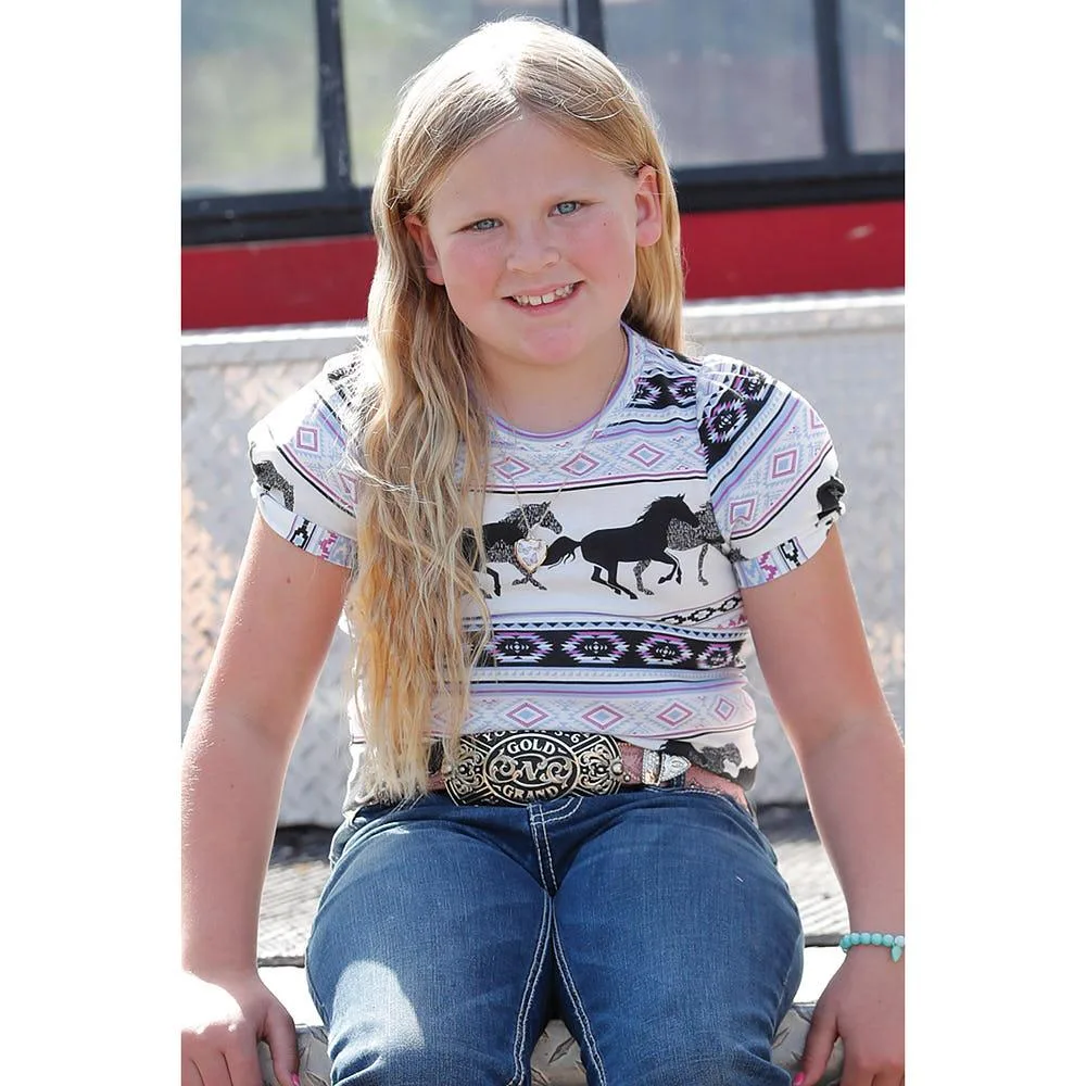 Cruel Denim Girls Horse Print Puff Sleeve Shirt