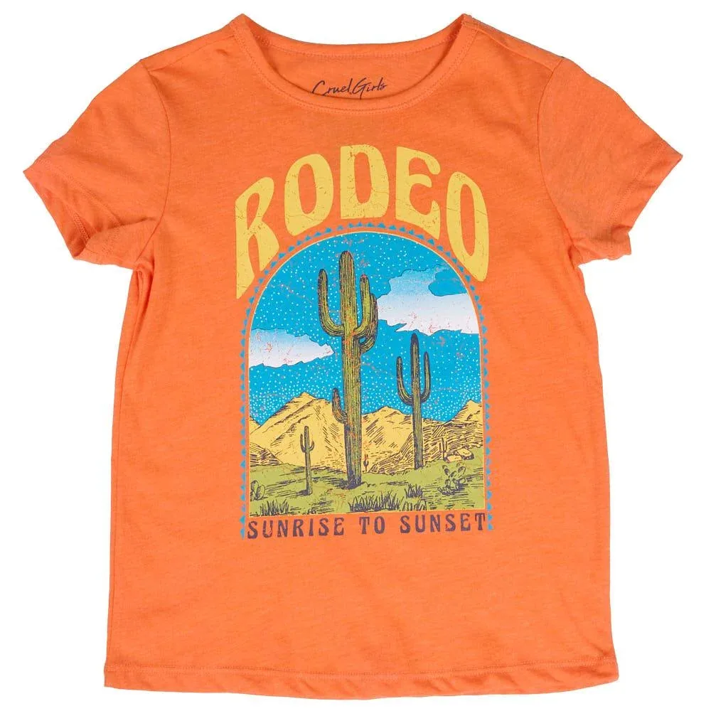 Cruel Denim Girl's Orange Rodeo Cactus Graphic Tee Shirt