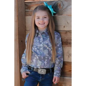 Cruel Denim Girl's Printed Rhinestone Snap Shirt