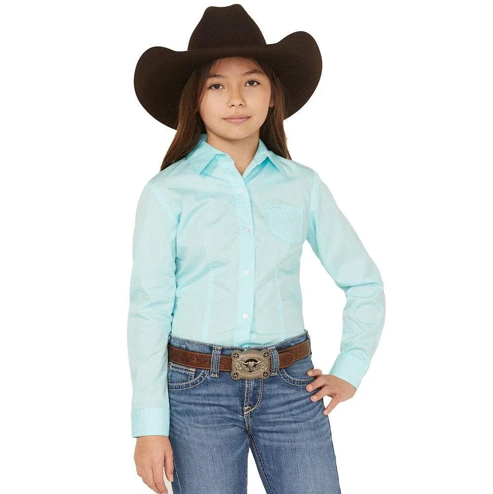 Cruel Denim Girl's Solid Turquoise Long Sleeve Shirt