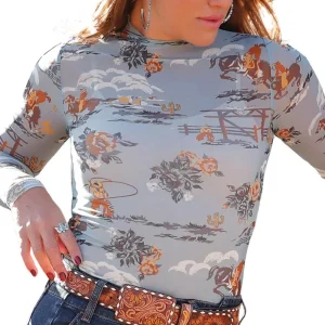 Cruel Denim Women's Blue Print Mesh Top