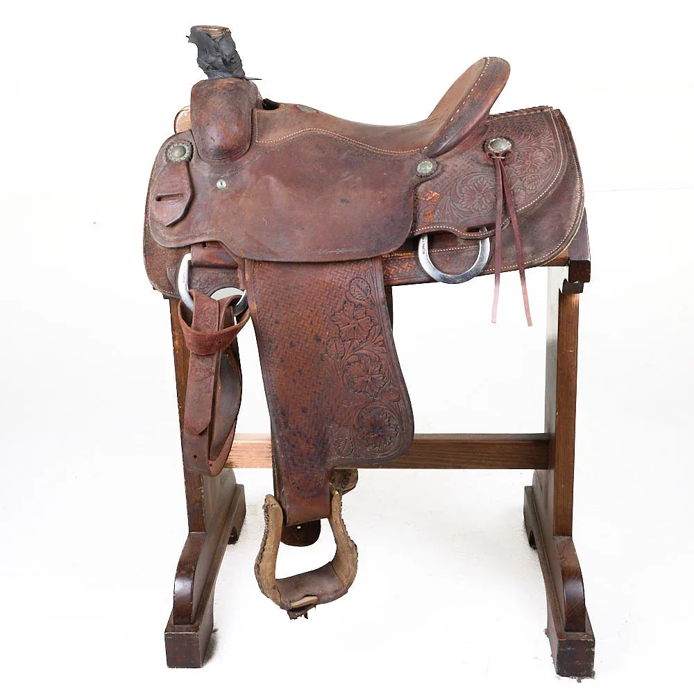 Dale Martin Used 15in 1/2 Breed Spider and Floral Combo Tooled Team Roper - Image 2