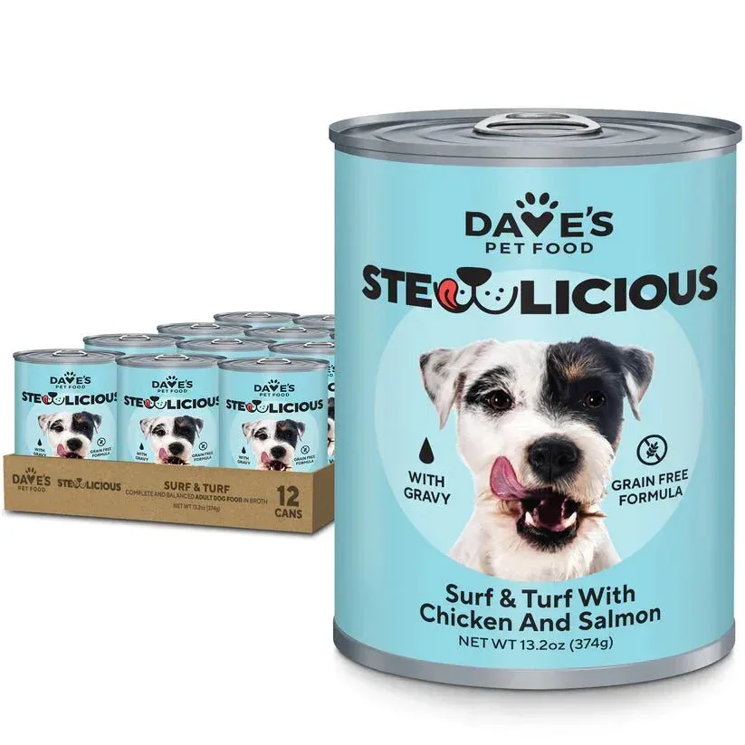 Dave's Pet Food Stewlicious Surf & Turf Chicken and Salmon Dog Food 12ea / 13.2 oz