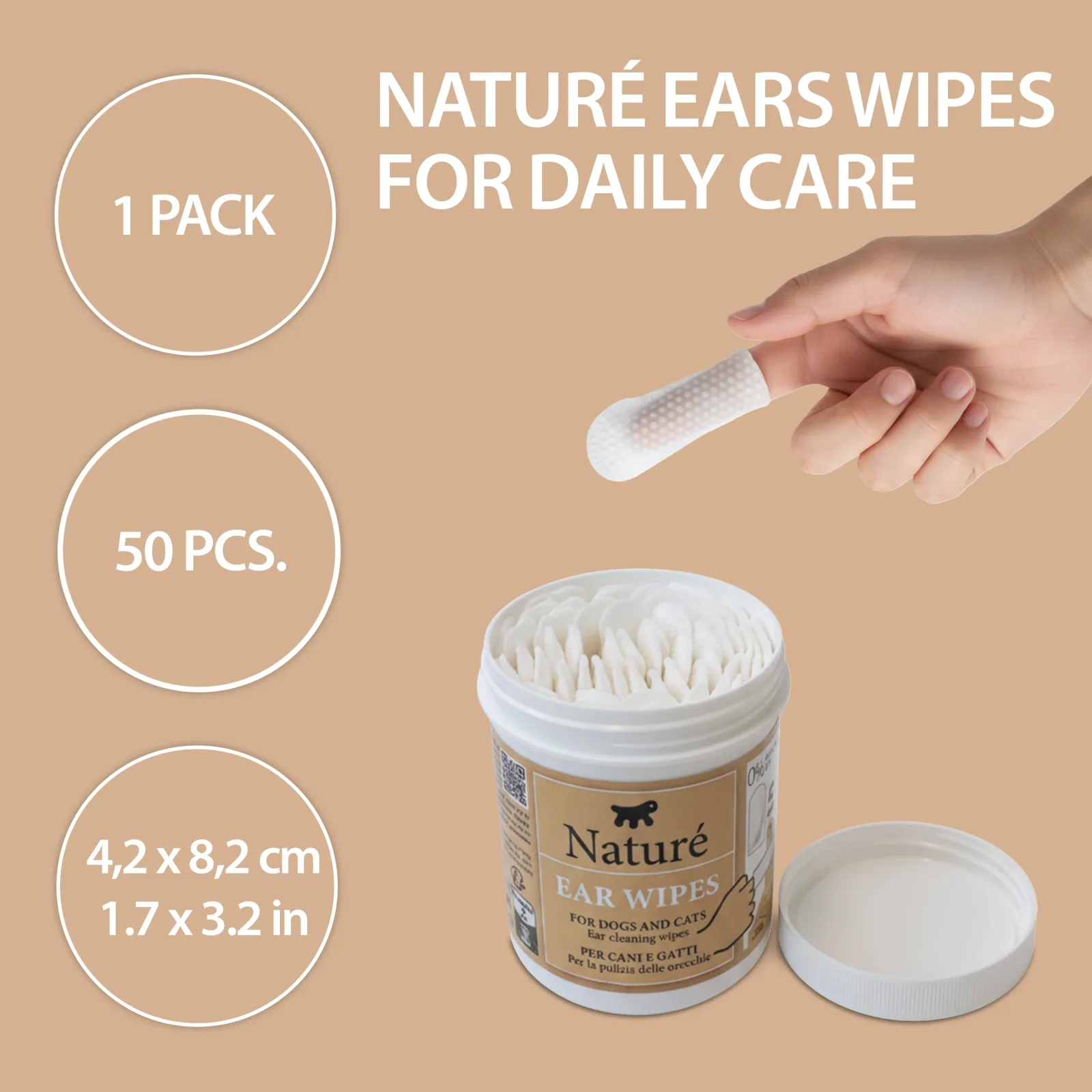 DISPOSABLE EAR FINGER PADS FOR DOGS AND CATS NATURÉ(x50) - Image 2