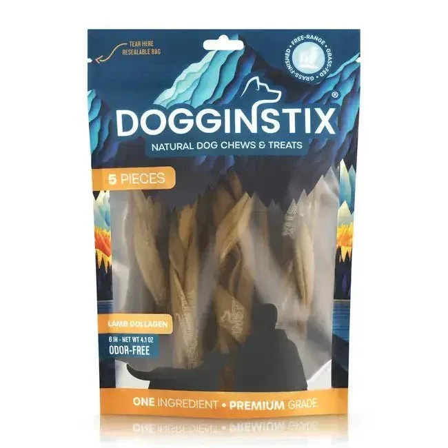 Dogginstix Braided Lamb Collagen Dog Chews 6"- 5 Pack for Healthy Dogs