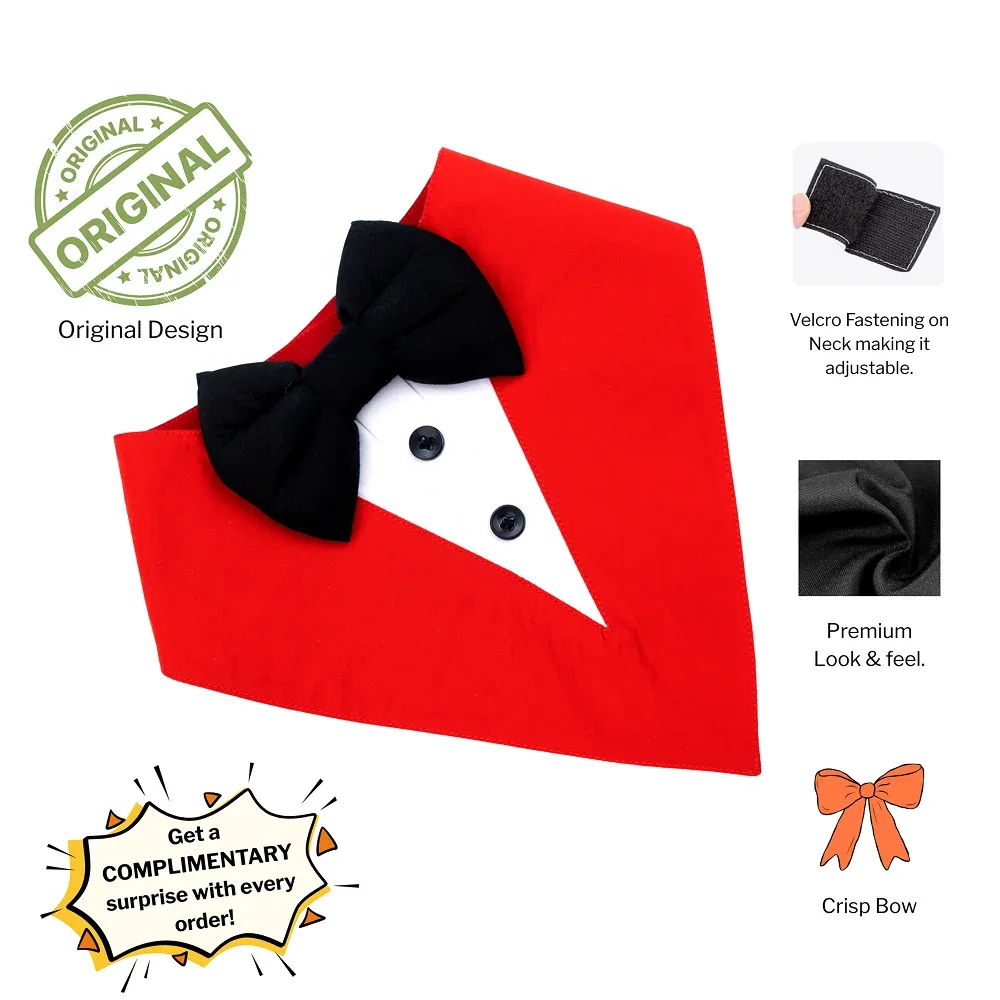 Dogobow Tuxedo Bandana for Dogs (Red) (Get a Bow Free) - Image 2