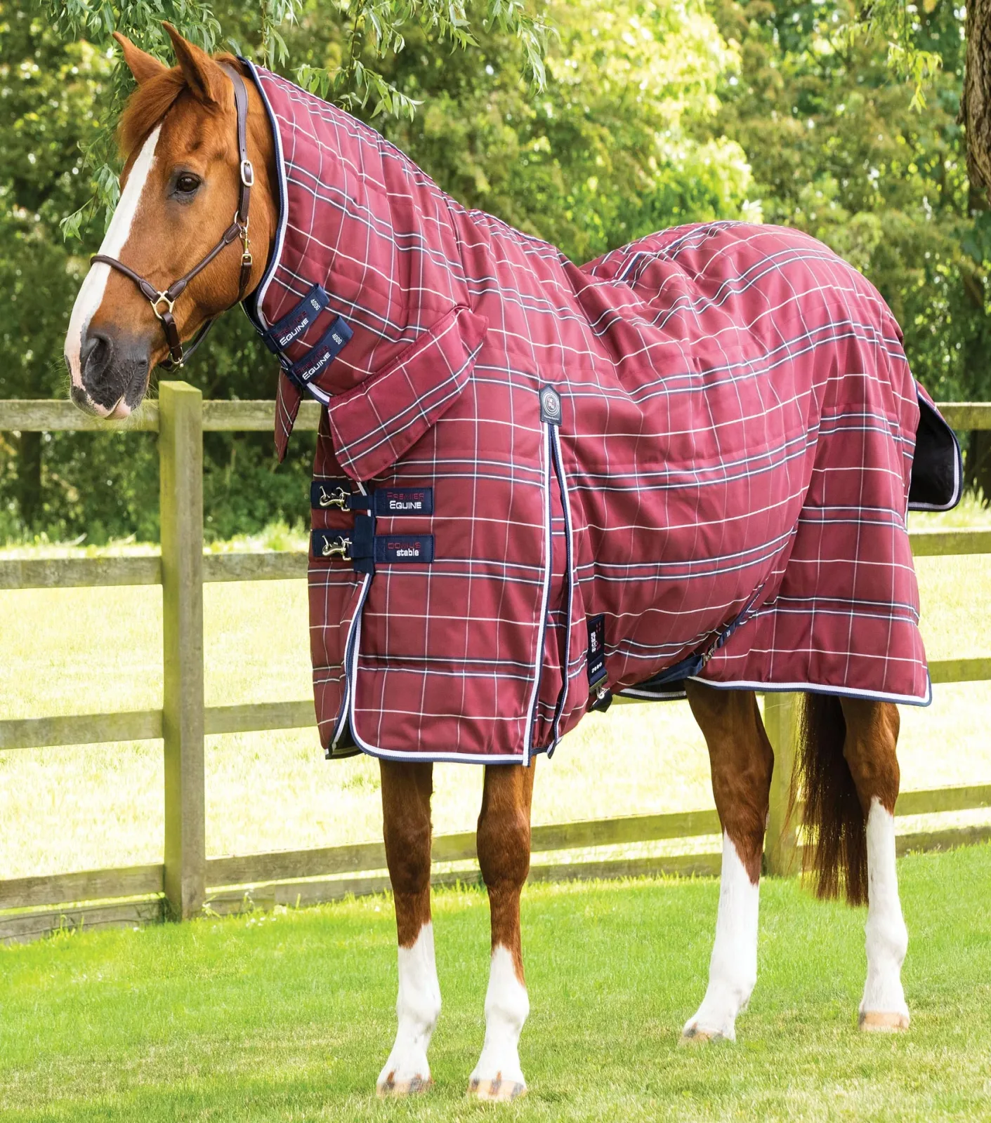 Domus 400g Combo Stable Rug Burgundy Check