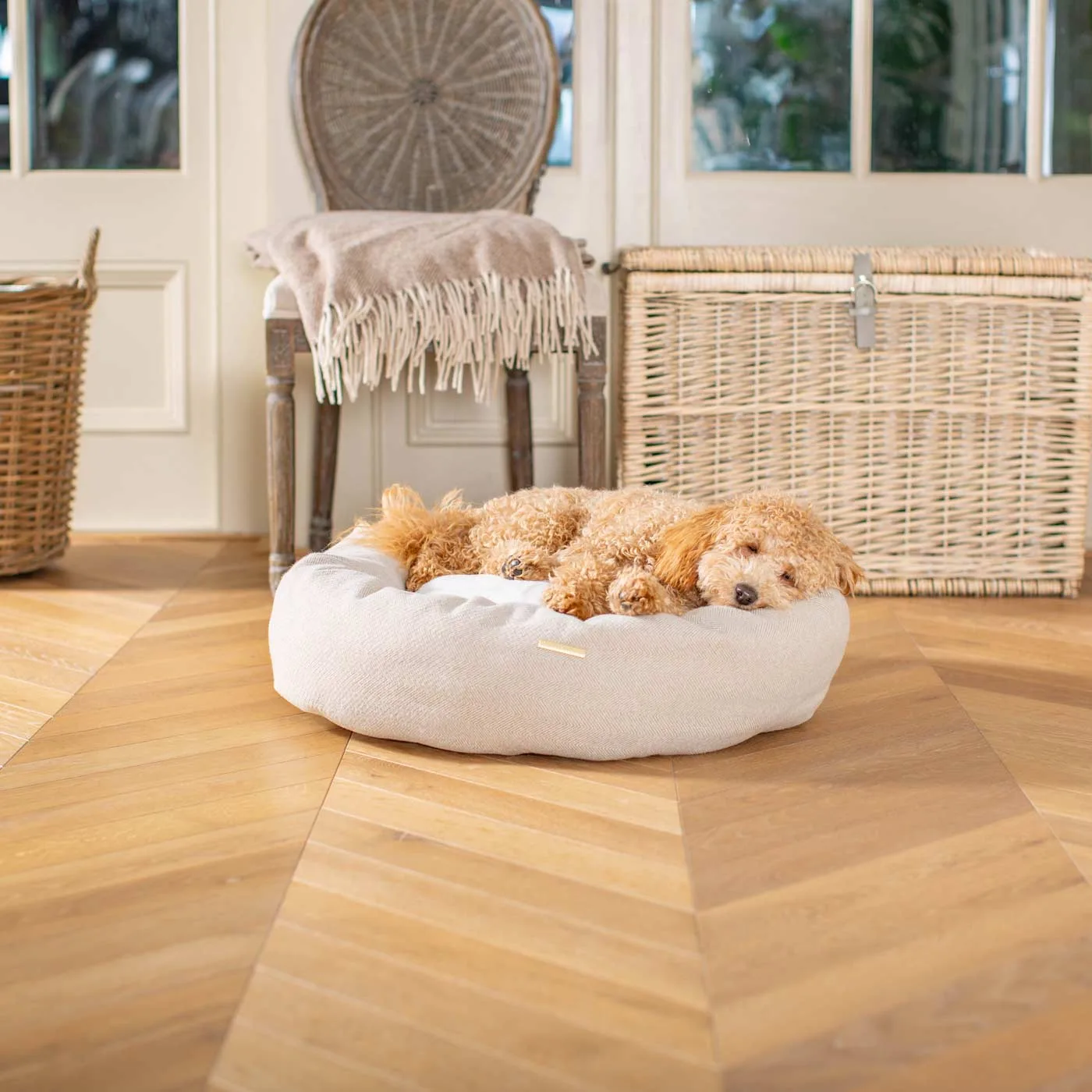 Donut Bed With Removable Covers in Natural Herringbone Tweed by Lords & Labradors - Image 2