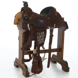 Double J Saddlery Used 14in Chocolate Roughout Trophy Team Roper