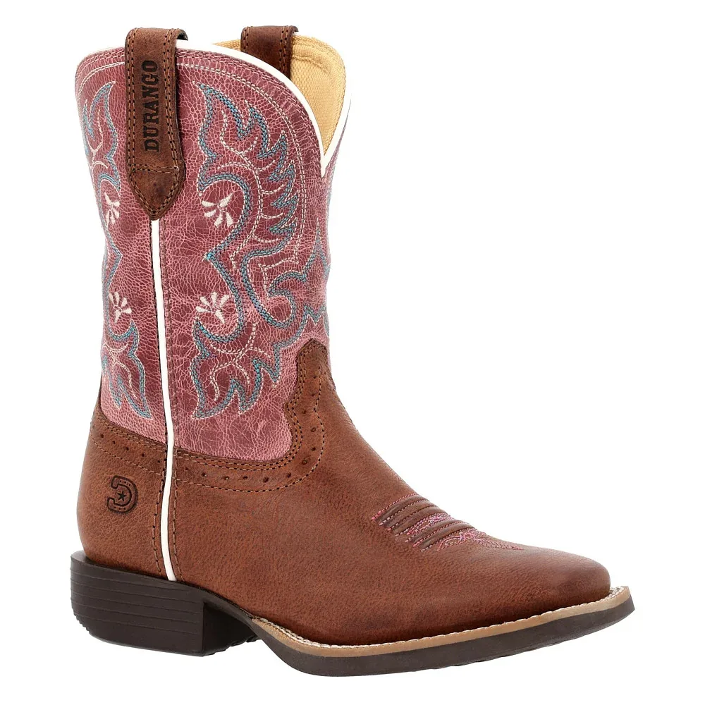 Durango Boots Children`s Shyloh Rusty Brown with Dusty Rose Shaft Square Toe Boot