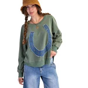 Easel Women's Juniper Green Horseshoe Patch Pullover