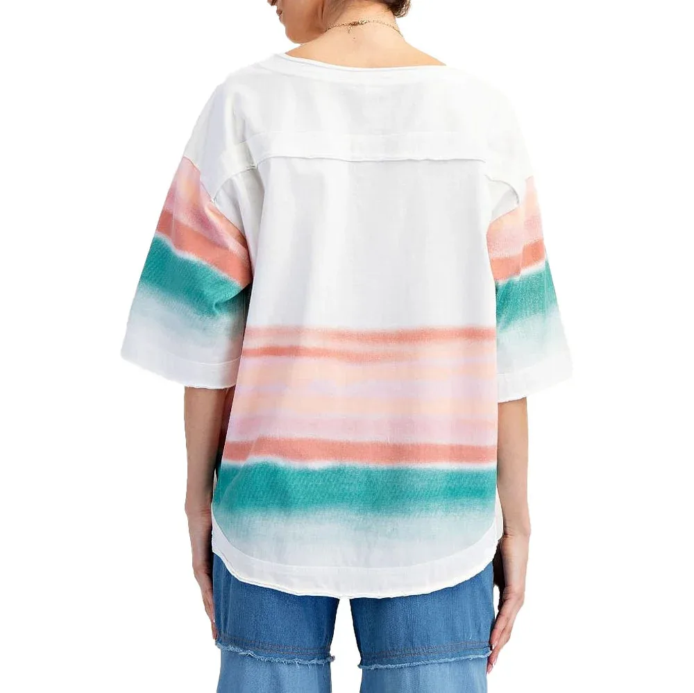 Easel Women's White Cactus Stripe Top - Image 2