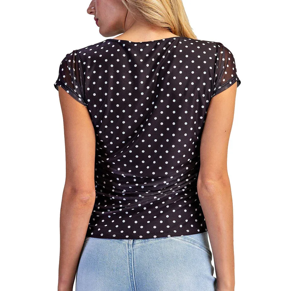Ee Some Women's Black Polka Dot Ruched Mesh Top - Image 2